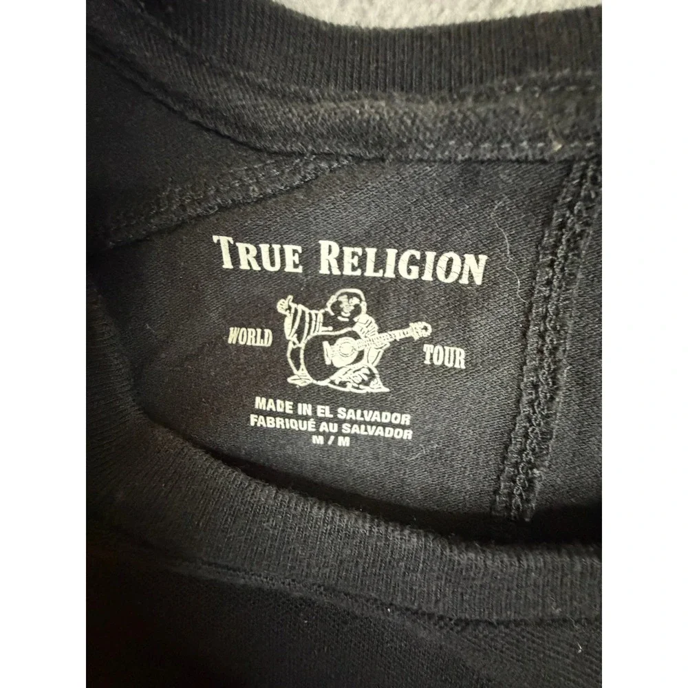True Religion Mens Long Sleeve Shirt Black Colorblock World Tour Graphic Medium